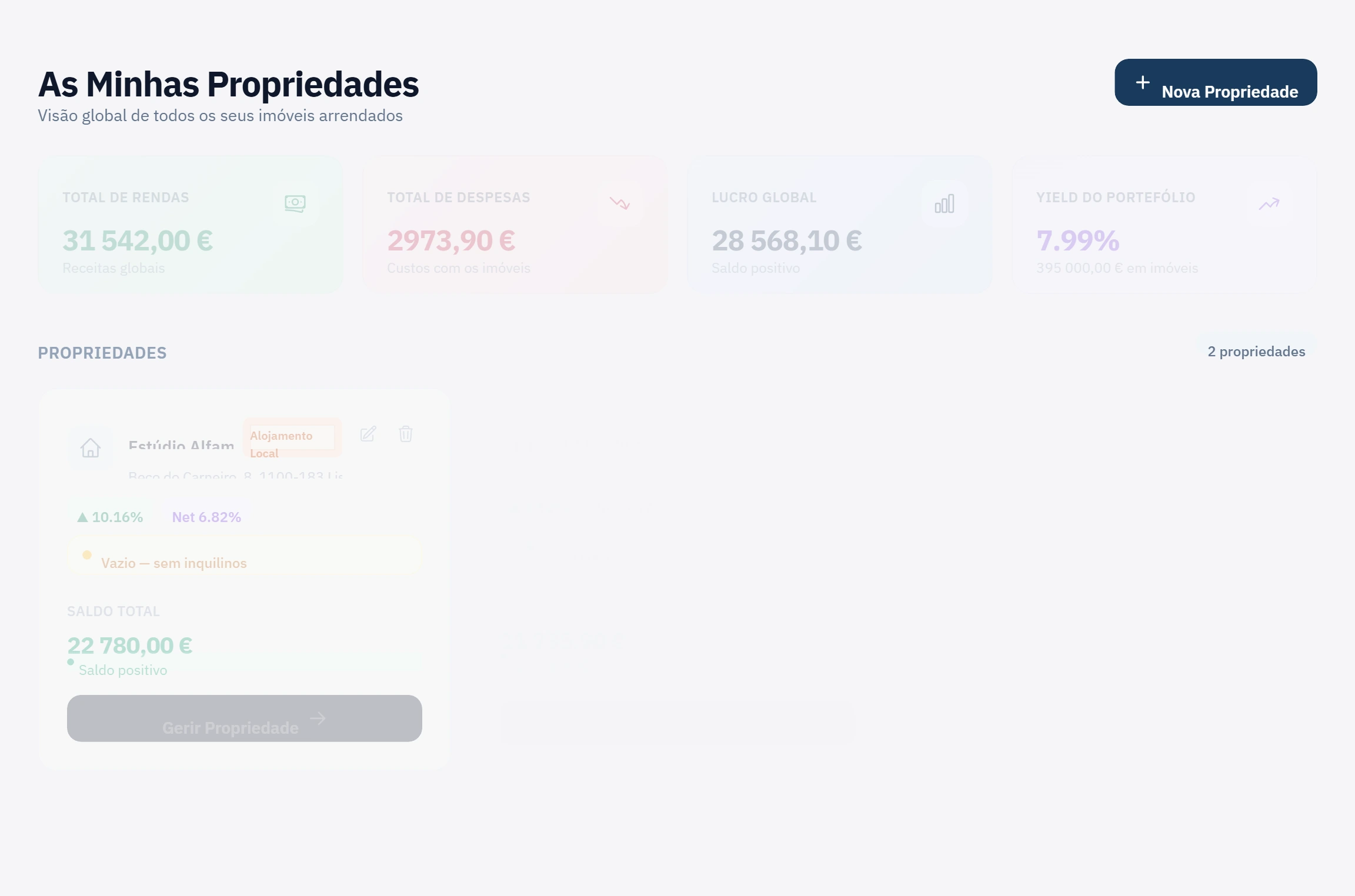 Os imóveis do cliente, com rendas e despesas já apuradas